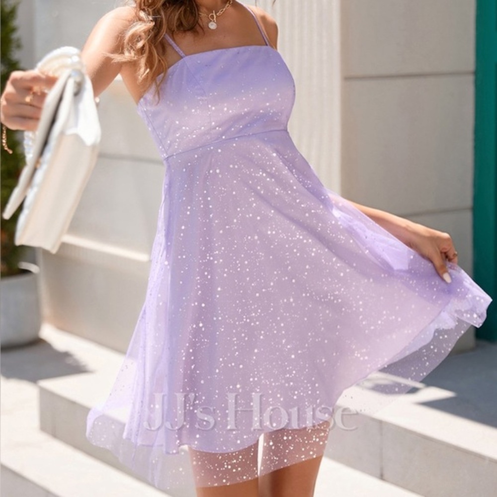 JJ’S HOUSE A-line Square Short Tulle Sequin Homecoming Dress With Sequins Sz M